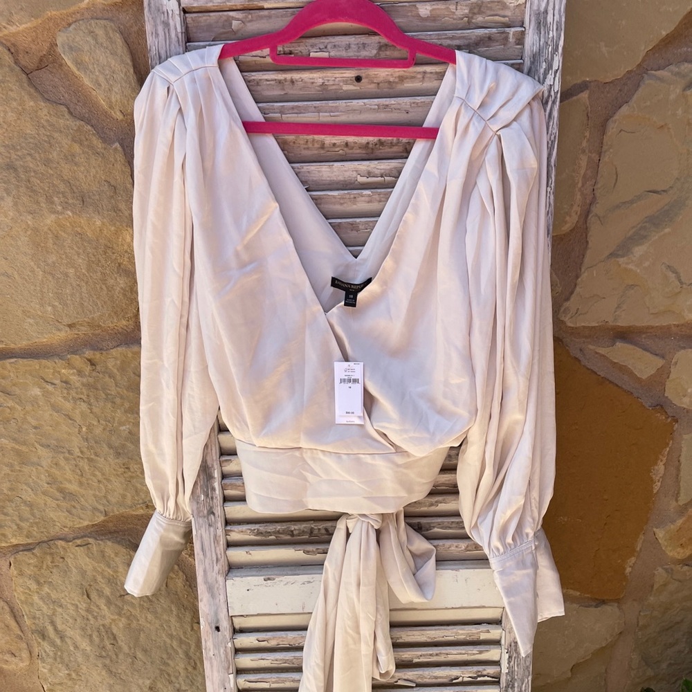 NWT Banana Republic Women Cropped Wrap Balloon Sleeve Blouse Sz 18 stone off